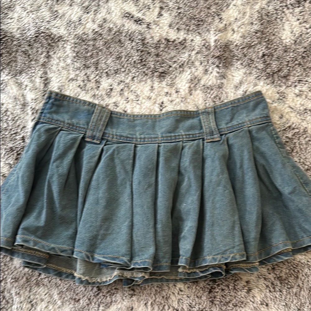 Denim vintage wash Pleated Skater Mini Skirt